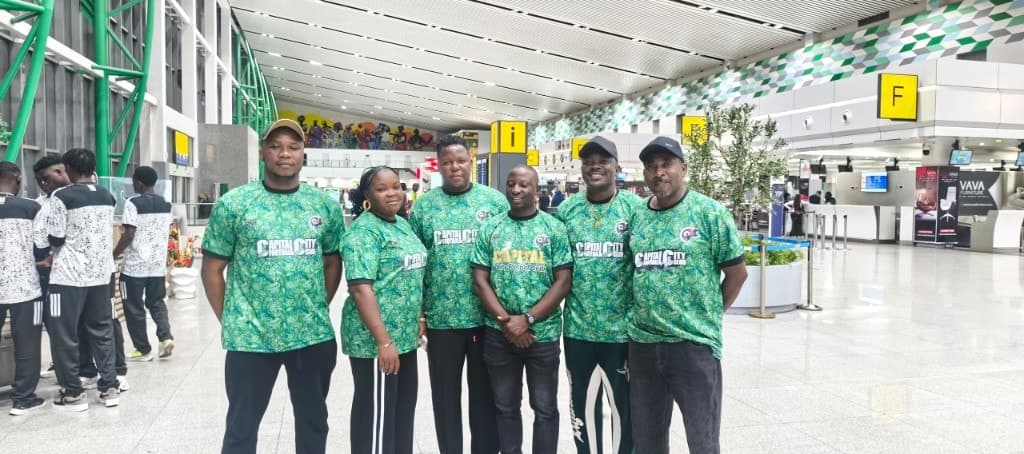 Coaching staff ahead of the trip.